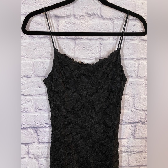 Vintage Cache Black Lace Spaghetti Strap Mini Bodycon Dress Size M - Picture 3 of 9